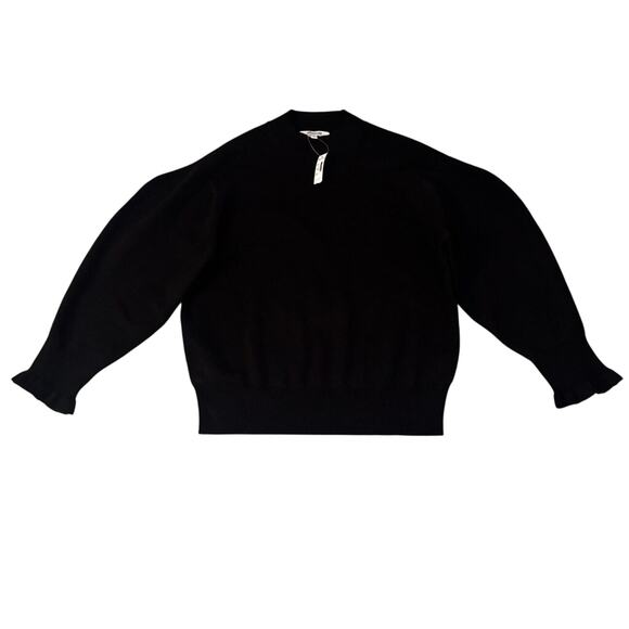 Madewell Black Merino Wool Mockneck Sweater S Puff Sleeve Ruffle Hem NWT - Picture 5 of 8